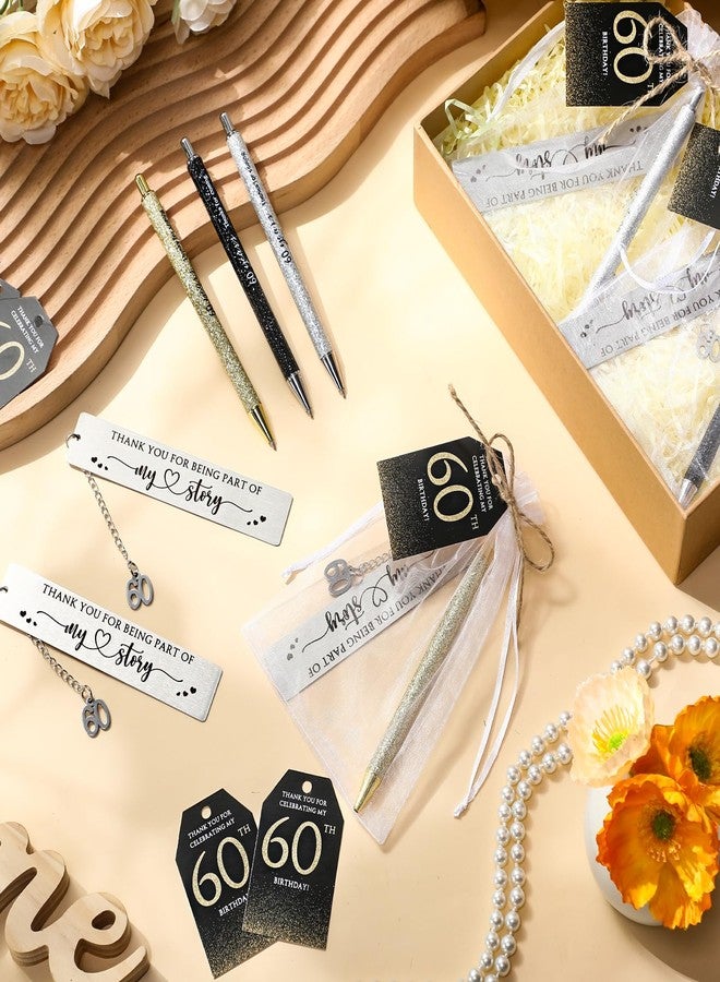 Sinload 24 Set 60th Birthday Favors for Guests Anniversary Party Favor Thanks for Coming Glitter Ballpoint Pen Bookmark Thank You Card Organza Bag for Adult Appreciation Souvenir Birthday Gift(60th) - Image 4