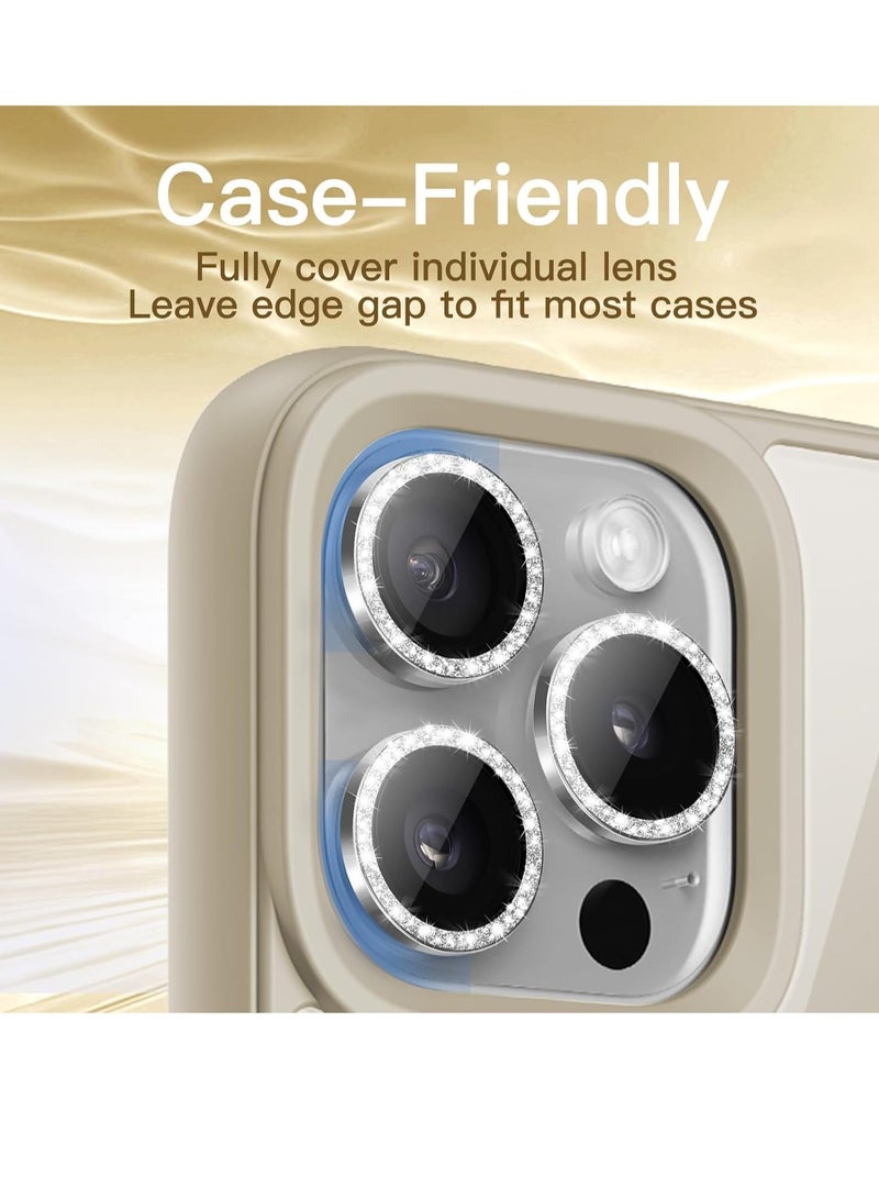 Camera Lens Protector for iPhone 15 Pro 6.1-Inch and iPhone 15 Pro Max 6.7-Inch, Bling Glitter Individual 9H Tempered Glass Metal Ring Cover, HD Clear, 3-Pack (White Titanium) - Image 5