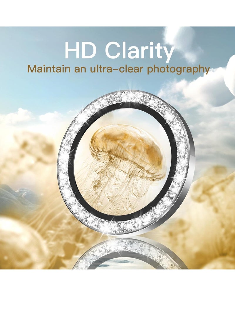 Camera Lens Protector for iPhone 15 Pro 6.1-Inch and iPhone 15 Pro Max 6.7-Inch, Bling Glitter Individual 9H Tempered Glass Metal Ring Cover, HD Clear, 3-Pack (White Titanium) - Image 3