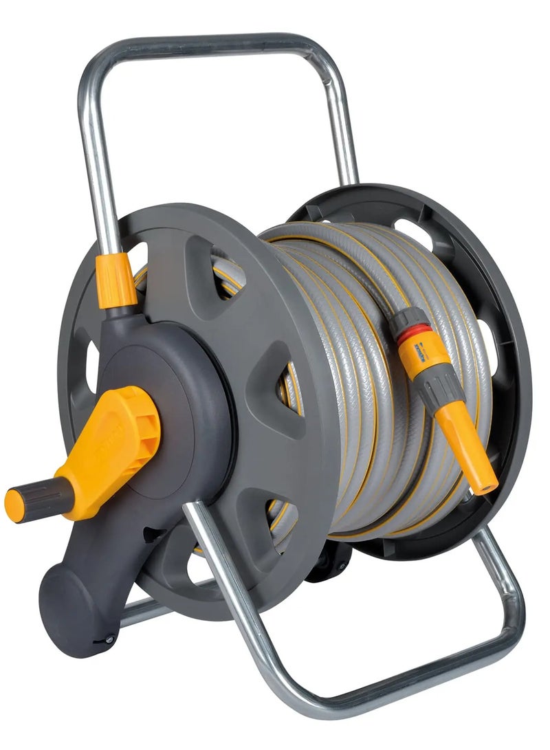 Hozelock 2-in-1 Portable Garden Hose Reel & Storage Trolley, 25m Hose Included, 60m Capacity, Freestanding/Wall-Mounted - Image 1