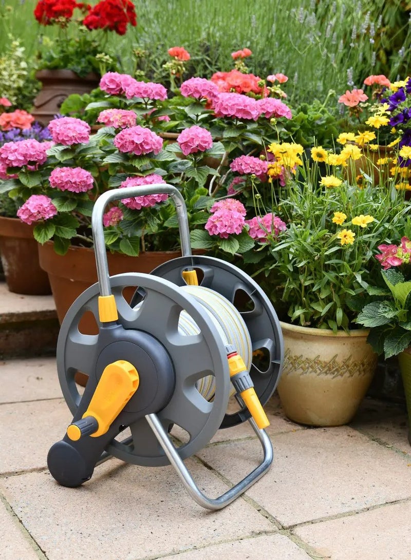 Hozelock 2-in-1 Portable Garden Hose Reel & Storage Trolley, 25m Hose Included, 60m Capacity, Freestanding/Wall-Mounted - Image 2