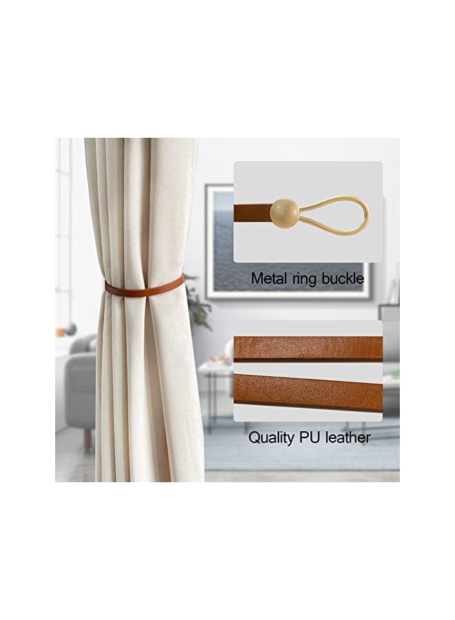erorex Leather Curtain Tie Backs, 4 Piece Minimalist Leather Drapery Tiebacks, Window Treatment Holdbacks, Housewarming Gift, Modern Home Decor Accessories (Brown)  - Image 3