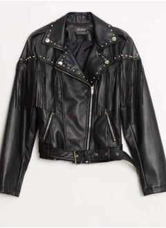 Generic Women turkish leather fringed belted jacket  - Image 1