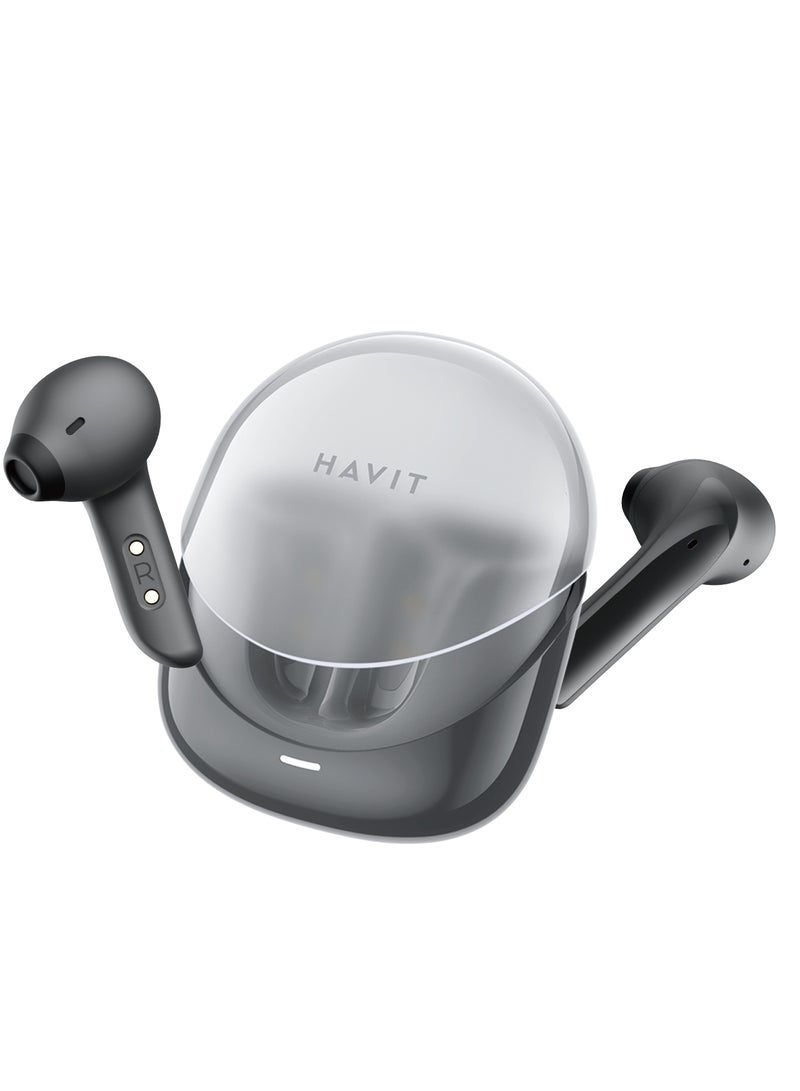 havit Premium True Wireless Bluetooth Headphones with Game Mode for Low Latency, Exceptional Stereo Sound Quality, Dual Microphone Noise Reduction for Clear Calls, IPX4 Waterproof Rating for Outdoor Use, Compact Lightweight Design for Ultimate Comfort and Portability- Black - Image 3