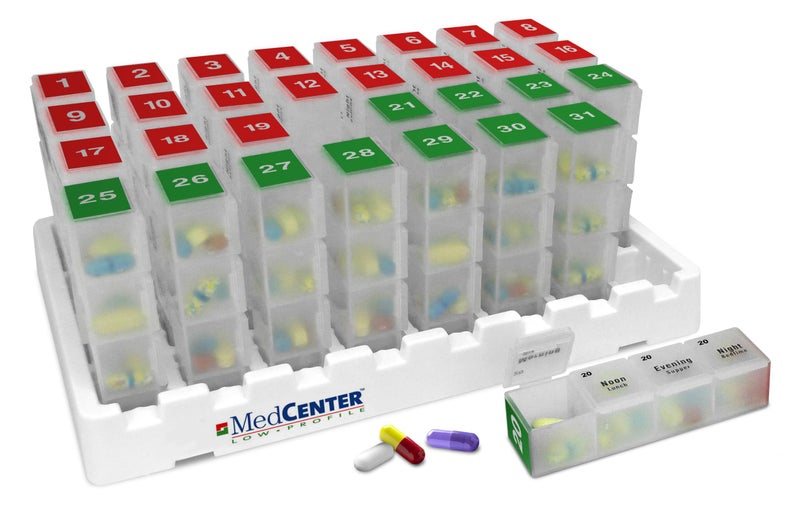 MedCenter Monthly Pill Organizer 4 Times a Day, 31-Day HSA/FSA Medication Organizer for Drawer or Lock Box with 31 Pill Boxes and 4 Daily Compartments Gift for Mom, Dad, Elderly, and Seniors - Image 1