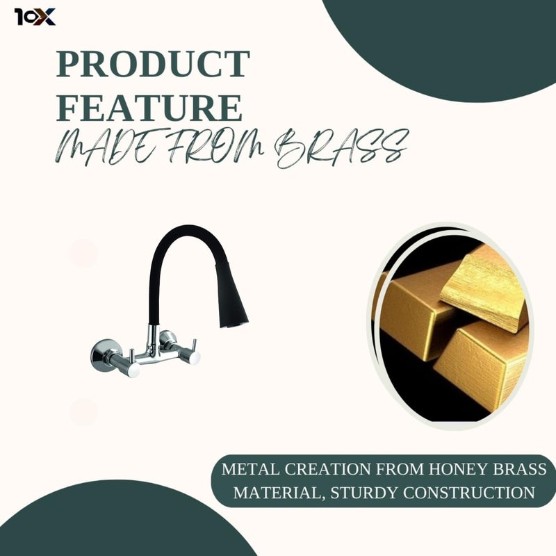 10X Brass Sink Mixer Tap for Kitchen BTl-9876 Flexible Neck Dual Flow Black Hot/Cold Facility, Chrome (Double Flow) - Image 3