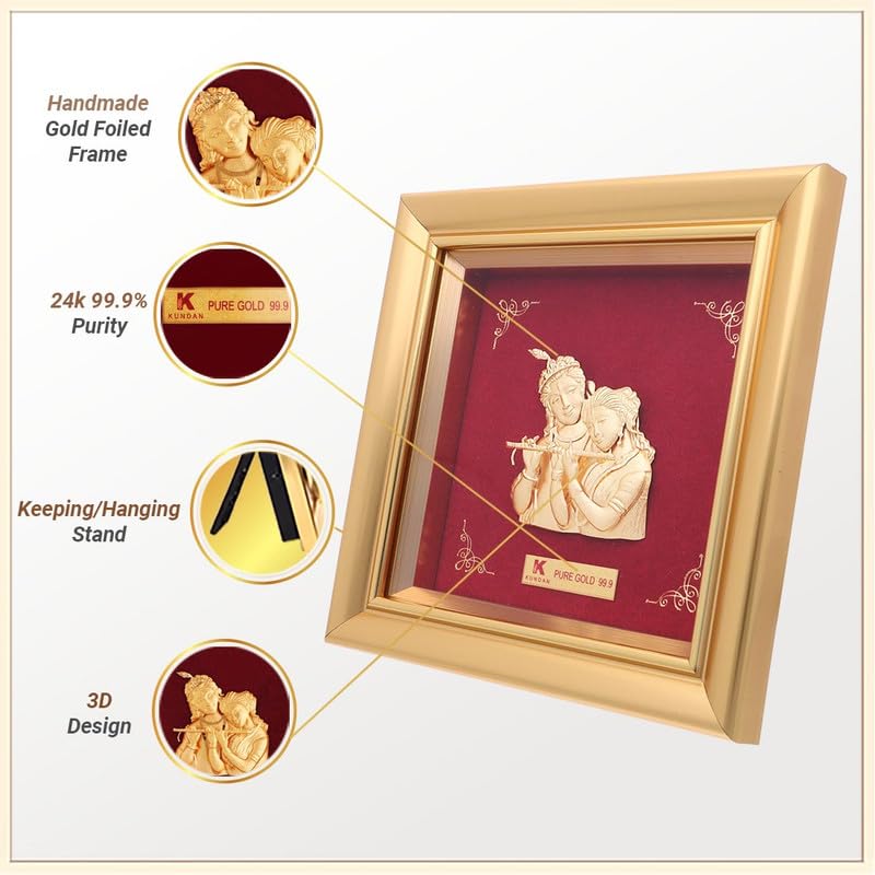 Kundan 24k Gold Foiled Artwork Radha & Krishna Frame (S0) 13 * 13cm - Image 2