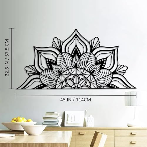 Resama Large Metal Mandala Wall Decor, Unique Lotus Flower Wall Art, Suitable for Office and Home Indoor and Outdoor Decoration (Black, 45''x22.6'' / 114x57.5cm) - Image 2