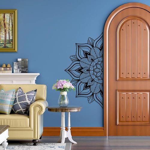 Resama Large Metal Mandala Wall Decor, Unique Lotus Flower Wall Art, Suitable for Office and Home Indoor and Outdoor Decoration (Black, 45''x22.6'' / 114x57.5cm) - Image 3