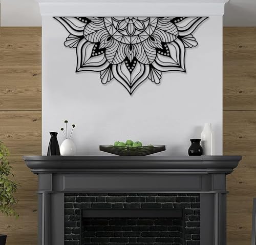 Resama Large Metal Mandala Wall Decor, Unique Lotus Flower Wall Art, Suitable for Office and Home Indoor and Outdoor Decoration (Black, 45''x22.6'' / 114x57.5cm) - Image 4
