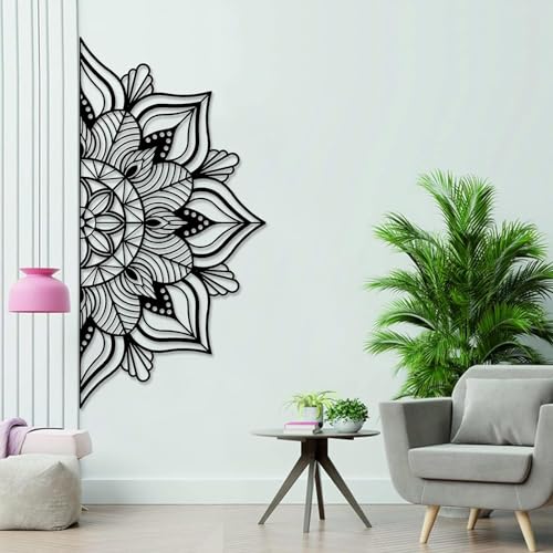 Resama Large Metal Mandala Wall Decor, Unique Lotus Flower Wall Art, Suitable for Office and Home Indoor and Outdoor Decoration (Black, 45''x22.6'' / 114x57.5cm) - Image 1
