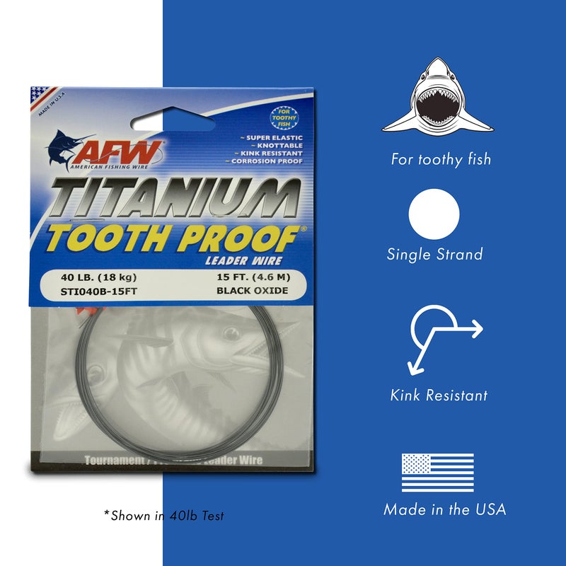 AFW Titanium Tooth Proof, Single Strand Leader Wire, 40 lb, 15 ft - Image 2