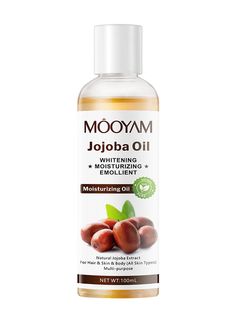 MOOYAM Jojoba Oil, Brightening Moisturizing Emollient, 100% Natural Pure Moisturizing Oil with Natural Olive Extract for Hair Skin and Body All Skin Types 100ml - Image 1