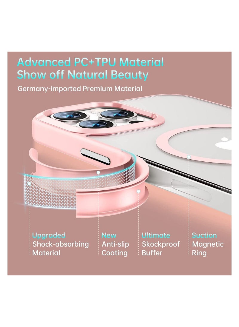 Clear Hard PC Back Cover Soft TPU Frame Shockproof Protective Slim Bumper Case Built in Magnets Compatible with MagSafe for iPhone 14 Pro(Light Pink)