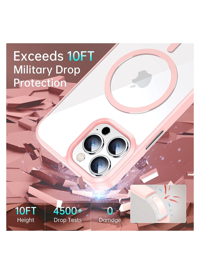 Clear Hard PC Back Cover Soft TPU Frame Shockproof Protective Slim Bumper Case Built in Magnets Compatible with MagSafe for iPhone 14 Pro(Light Pink)