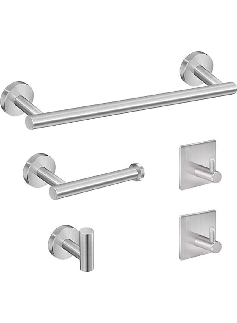 عام مجموعة تركيب أدوات الحمام المكونة من 5 قطع مصنوعة من الفولاذ المقاوم للصدأ SUS304 بطلاء نيكيل مصقول، تشمل: قضيب مناشف يد بطول 16 بوصة، حامل ورق تواليت، و3 خطافات لمناشف الروب، مجموعة ملحقات الحمام. - Image 1