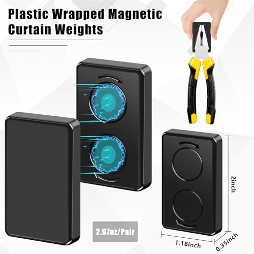 Phoncoo 18 Pcs Outdoor Curtain Weights, Plastic Wrapped Magnetic Drapery Weights, Waterproof Heavy Duty Curtain Magnets for Heavy Wind Outside, Shower Curtain, Tablecloth, Flag (Black) - Image 2