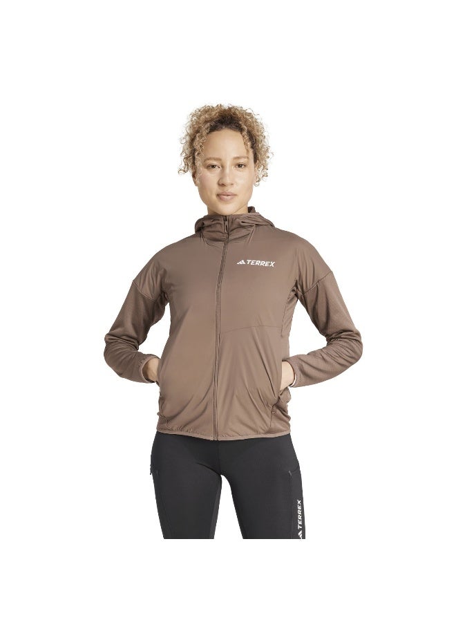 اديداس سترة نسائية بسحاب كامل من الصوف القطبي بلون بني - Image 2