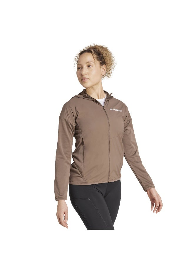 اديداس سترة نسائية بسحاب كامل من الصوف القطبي بلون بني - Image 4