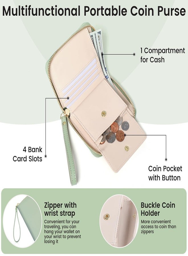 Pomelo Best Small Womens Wallet Leather Credit Holder RFID Blocking with Coin Pocket Zip Around Wristlet Ladies Wallets 2025 Green - Image 2