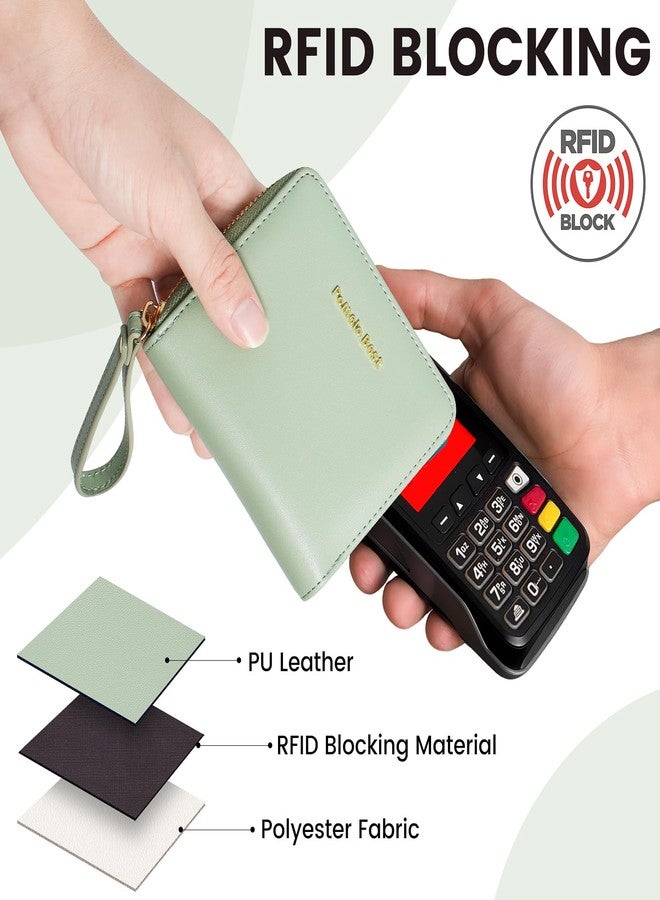 Pomelo Best Small Womens Wallet Leather Credit Holder RFID Blocking with Coin Pocket Zip Around Wristlet Ladies Wallets 2025 Green - Image 4