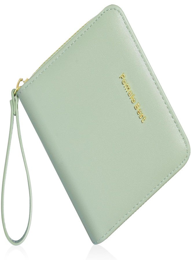 Pomelo Best Small Womens Wallet Leather Credit Holder RFID Blocking with Coin Pocket Zip Around Wristlet Ladies Wallets 2025 Green - Image 1