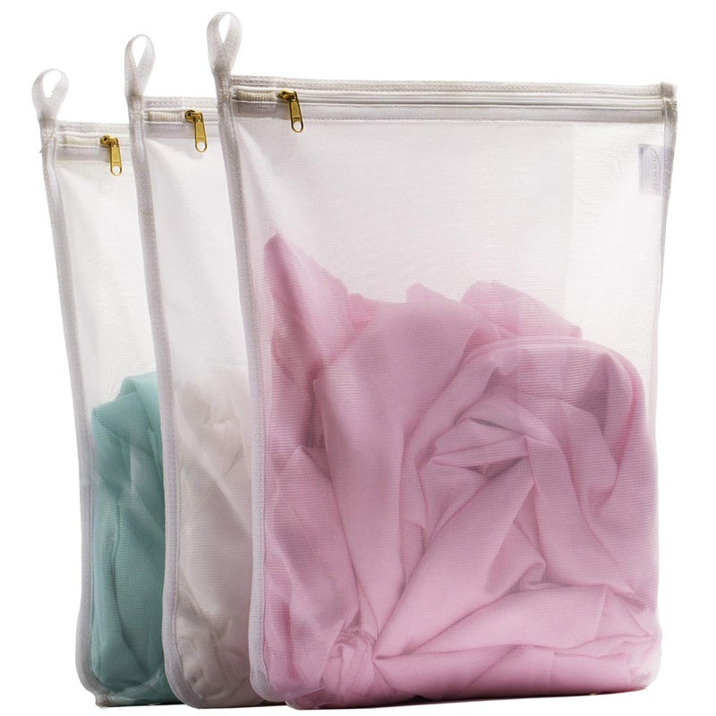 TENRAI TENRAI 3 Pack 3 Medium Delicates Laundry Bags Bra Fine Mesh Wash Bag Use YKK Zipper Have Hanger Loops Zippered Protect Best Clothes in The Washer White 
