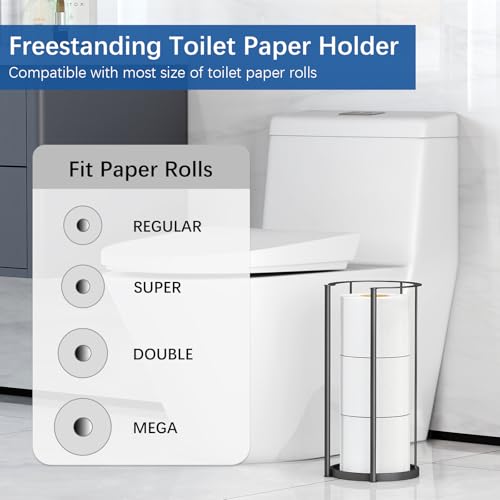Gypie New Upgrade Free Standing Toilet Paper Storage Holder Stand Heavy Duty 304 Stainless Steel Base 3 Roll Capacity Toilet Paper Roll Holder for Bathroom Organization - Image 3