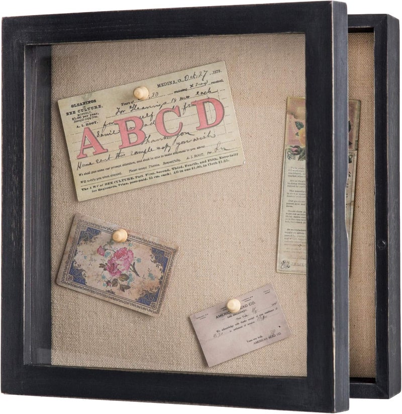Shadow Box Frame 10x10 Shadow Box Display Case Picture Frame with Linen Back Memorabilia Awards Medals Storage Wedding Flower Memory Box for Keepsake Black Large Deep Pin Board - Image 1