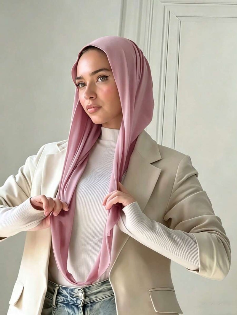 Women's Instant Classic Solid Color Hijab – Pre-Sewn Twisted Neck Scarf, Adjustable Versatile Turban, Soft Skin-Friendly Fabric for Daily, Sports & Yoga