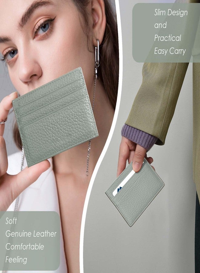M-Plateau Credit Card Wallet, Super Slim Card Holder, Genuine Leather Wallet for Man and Women with 6 Card Slots and 1 Pocket, Light Green, Men's Wallet - Image 3