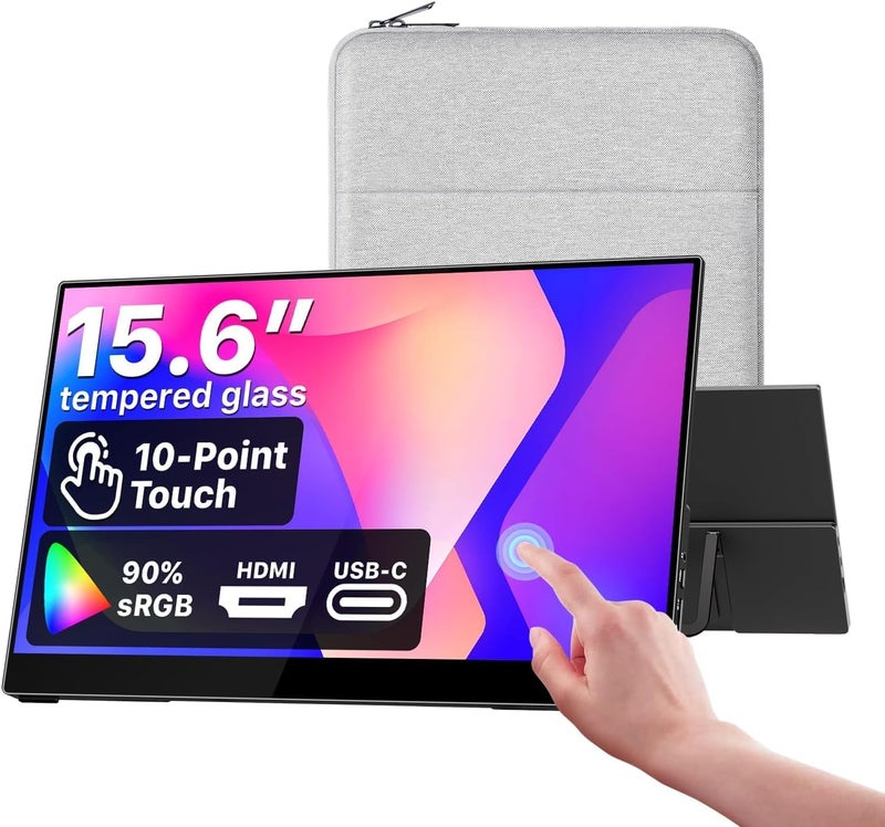 cocopar Portable Monitor Touchscreen 15.6 Inch 1080P FHD 90% sRGB Travel Monitor with Speaker HDMI USB-C Second Screen for Laptop MacBook Surface PC Xbox PS4/5, VESA Mountable, with Touchscreen - Image 1