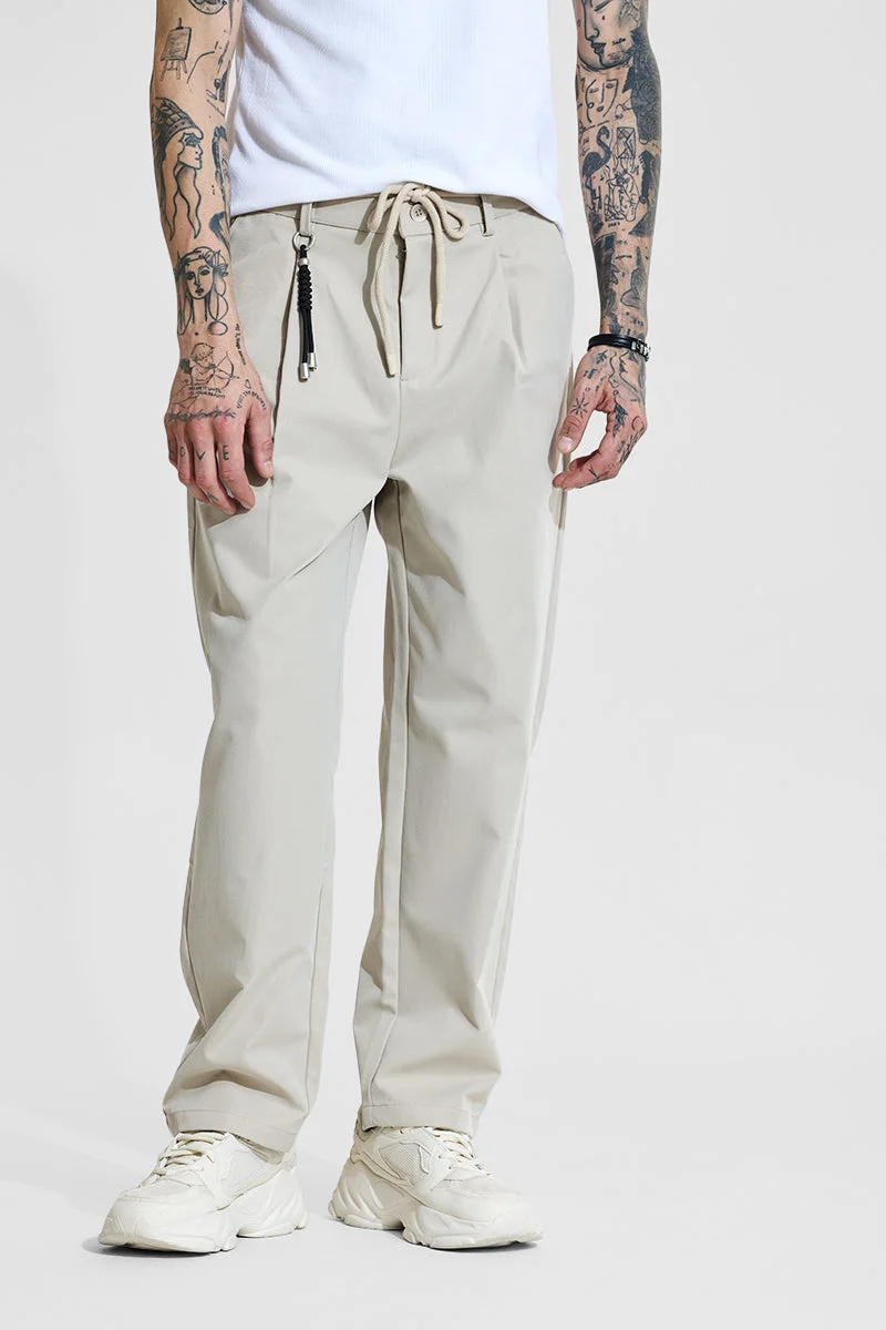 سنيتش Beige Solid Relaxed Casual Trousers