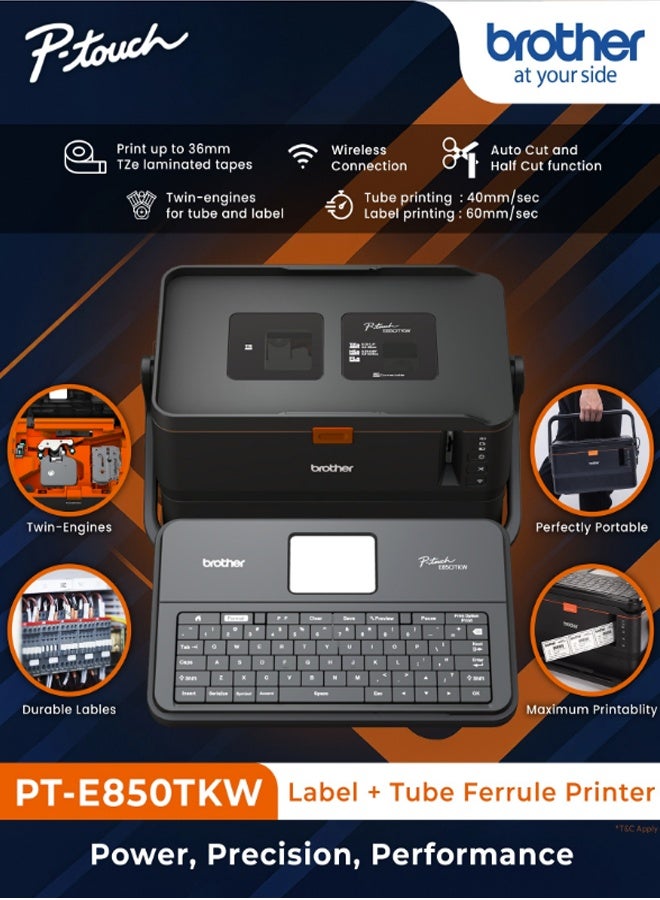 Brother PT-E850TKWLi Label Printer, Professional Label and Tube Printer for Electricians and Network Installations, Black, Large - Image 4