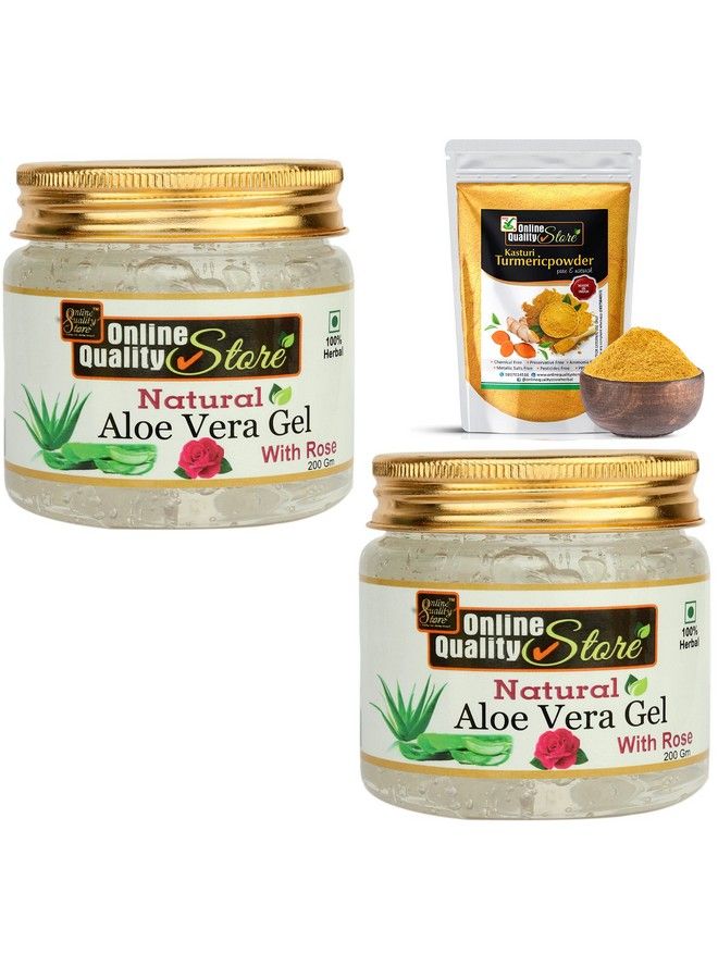 Online Quality Store Organic Aloe Vera Gel White (400G) + Kasturi Turmeric Powder For Face (400G) 800G  - Image 2