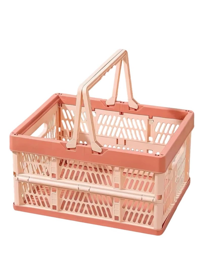 Bukela Collapsible Storage Crate with Handles, Foldable Plastic Shopping Basket, Organizer Container for Car Home Pinic (Light pink, Large) - Image 1