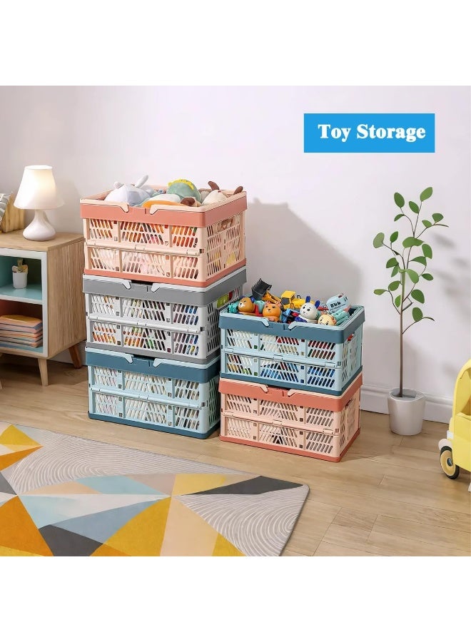 Bukela Collapsible Storage Crate with Handles, Foldable Plastic Shopping Basket, Organizer Container for Car Home Pinic (Light pink, Large) - Image 3