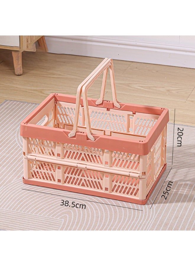 Bukela Collapsible Storage Crate with Handles, Foldable Plastic Shopping Basket, Organizer Container for Car Home Pinic (Light pink, Large) - Image 2