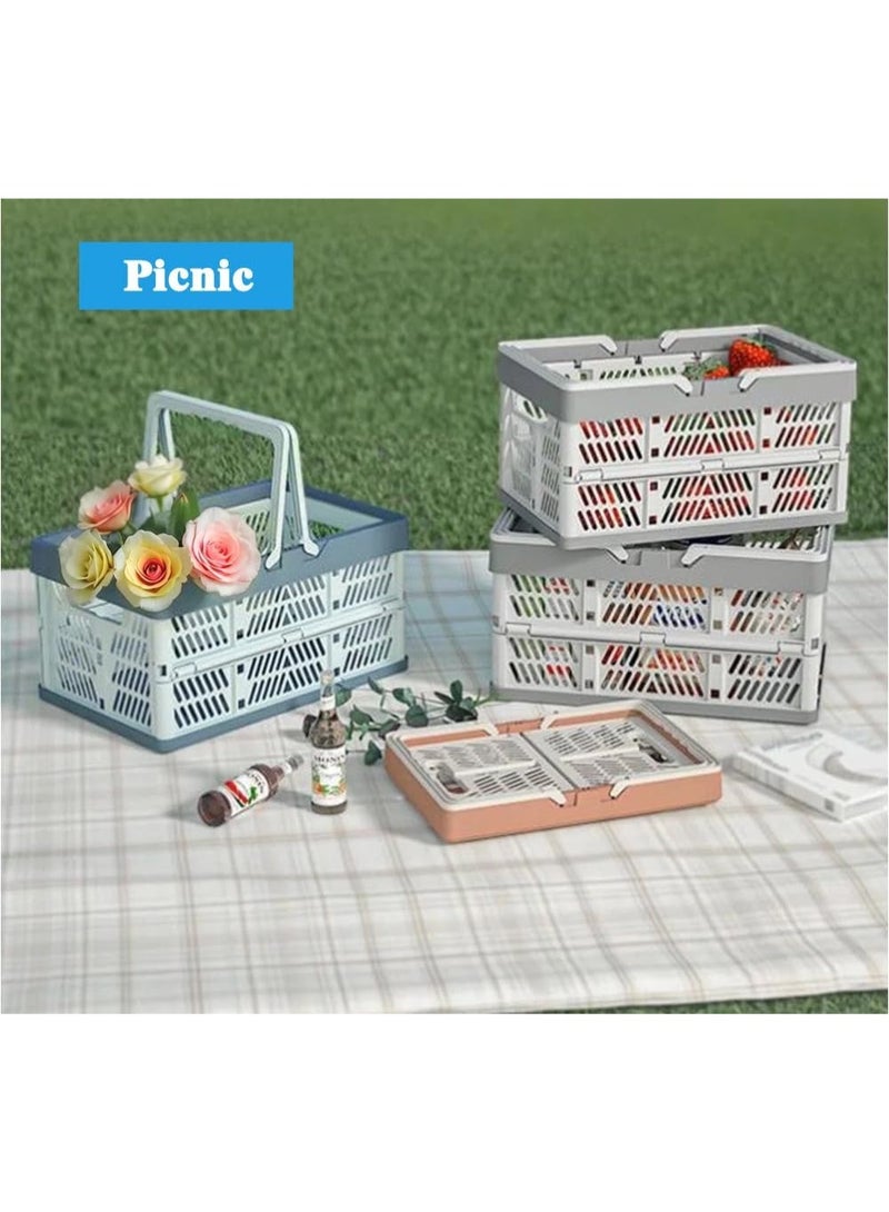 Bukela Collapsible Storage Crate with Handles, Foldable Plastic Shopping Basket, Organizer Container for Car Home Pinic (Light pink, Large) - Image 4