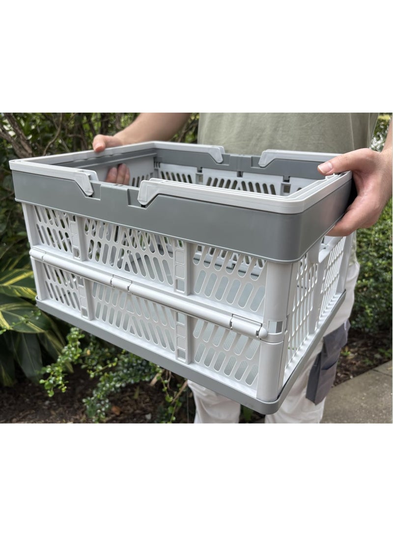 Bukela Collapsible Storage Crate with Handles, Foldable Plastic Shopping Basket, Organizer Container for Car Home Pinic (Light pink, Large) - Image 5