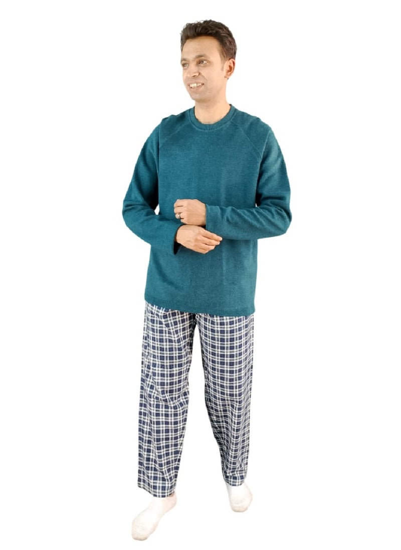 Jet - Men Winter Pajama Set Long Sleeve &Carreau Bottom- Dark Green - Image 1