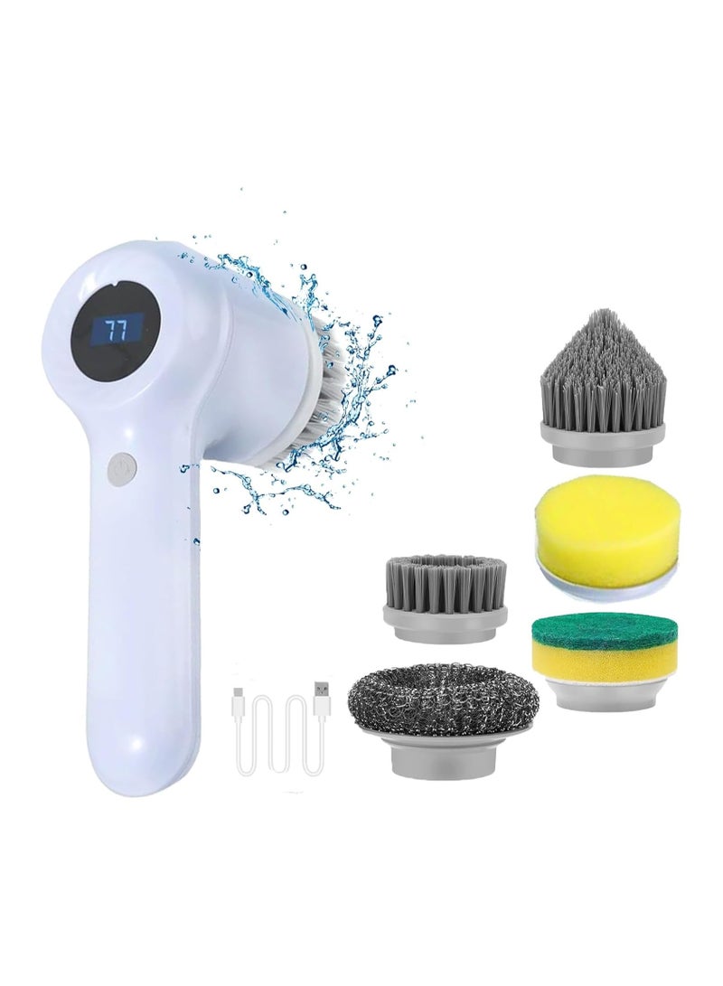 عام فرشاة تنظيف كهربائية، جهاز تنظيف كهربائي دوار، جهاز تنظيف كهربائي دوار لاسلكي مع 5 رؤوس قابلة للتبديل لتنظيف الحمامات والأرضيات والجدران والبلاط والمراحيض والنوافذ. - Image 1