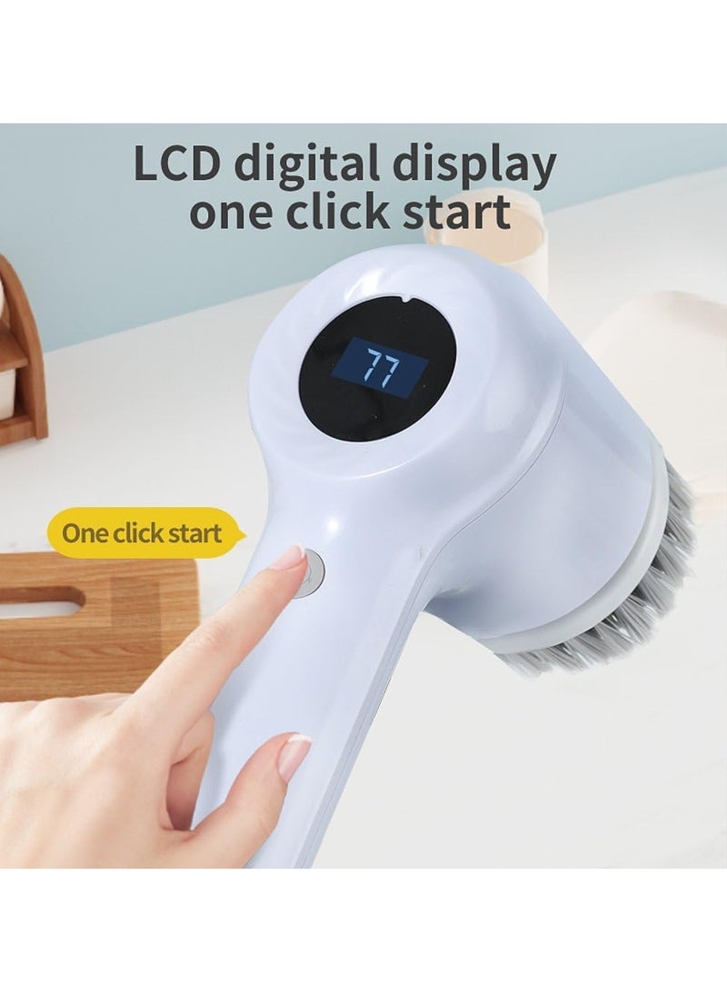 عام فرشاة تنظيف كهربائية، جهاز تنظيف كهربائي دوار، جهاز تنظيف كهربائي دوار لاسلكي مع 5 رؤوس قابلة للتبديل لتنظيف الحمامات والأرضيات والجدران والبلاط والمراحيض والنوافذ. - Image 2