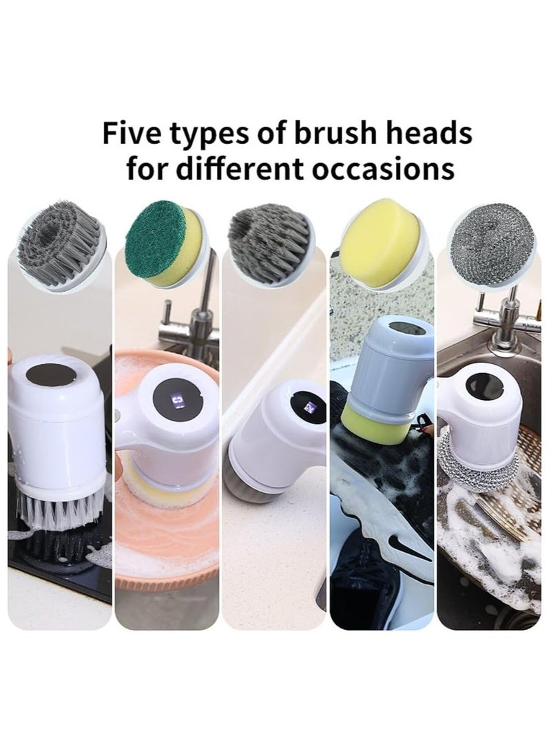 عام فرشاة تنظيف كهربائية، جهاز تنظيف كهربائي دوار، جهاز تنظيف كهربائي دوار لاسلكي مع 5 رؤوس قابلة للتبديل لتنظيف الحمامات والأرضيات والجدران والبلاط والمراحيض والنوافذ. - Image 4