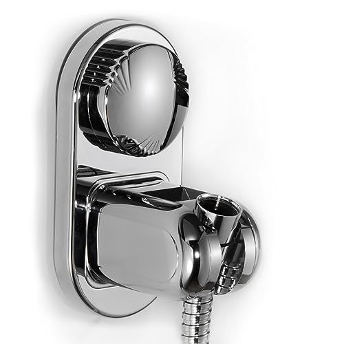 RIVOODS Suction cup Handheld Shower Head Holder - Designed For Large Shower Head - Relocatable - 5 Angles Adjustable - Horizontal Setting - - Wider Input - Wall mounted with Vacuum Power (Polished Chrome) - Image 1