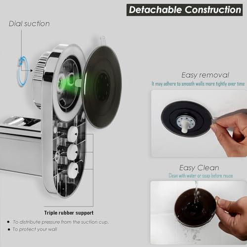 RIVOODS Suction cup Handheld Shower Head Holder - Designed For Large Shower Head - Relocatable - 5 Angles Adjustable - Horizontal Setting - - Wider Input - Wall mounted with Vacuum Power (Polished Chrome) - Image 4