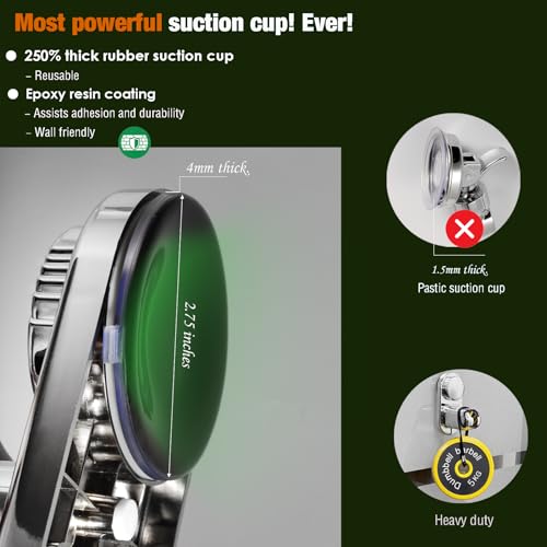RIVOODS Suction cup Handheld Shower Head Holder - Designed For Large Shower Head - Relocatable - 5 Angles Adjustable - Horizontal Setting - - Wider Input - Wall mounted with Vacuum Power (Polished Chrome) - Image 3