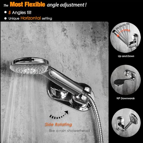 RIVOODS Suction cup Handheld Shower Head Holder - Designed For Large Shower Head - Relocatable - 5 Angles Adjustable - Horizontal Setting - - Wider Input - Wall mounted with Vacuum Power (Polished Chrome) - Image 5