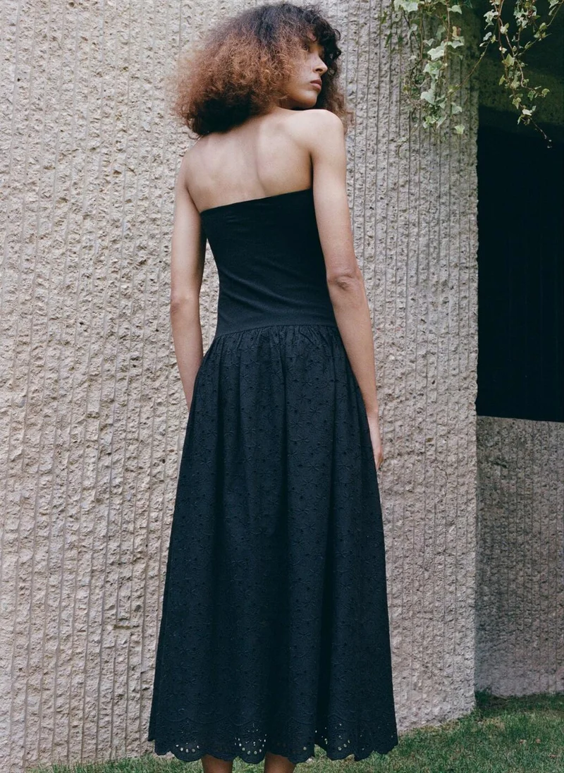 مانجو Strapless Dress With Broderie Anglaise Embroidery