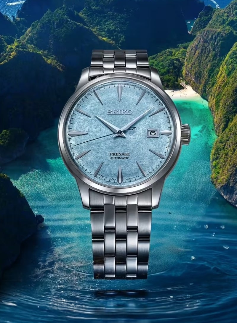 سيكو Presage Limited Edition Maya Bay Automatic Men’s Watch SRPM01, 40.5mm Blue Dial, Silver Stainless Steel Case & Bracelet, 50 m WR - Image 2